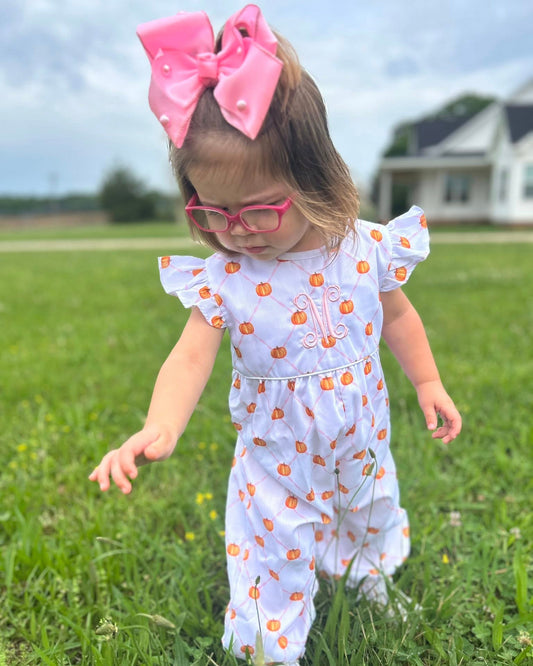 PUMPKIN TRELLIS GIRL ROMPER