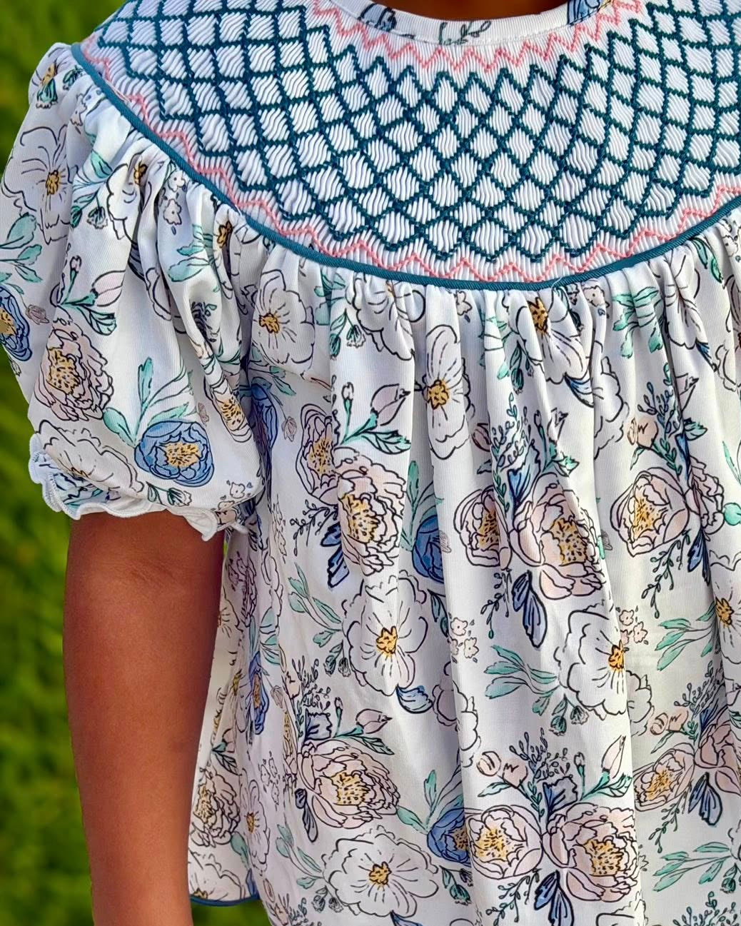 BLUE STONE FLORAL & GINGHAM BLOOMER SET