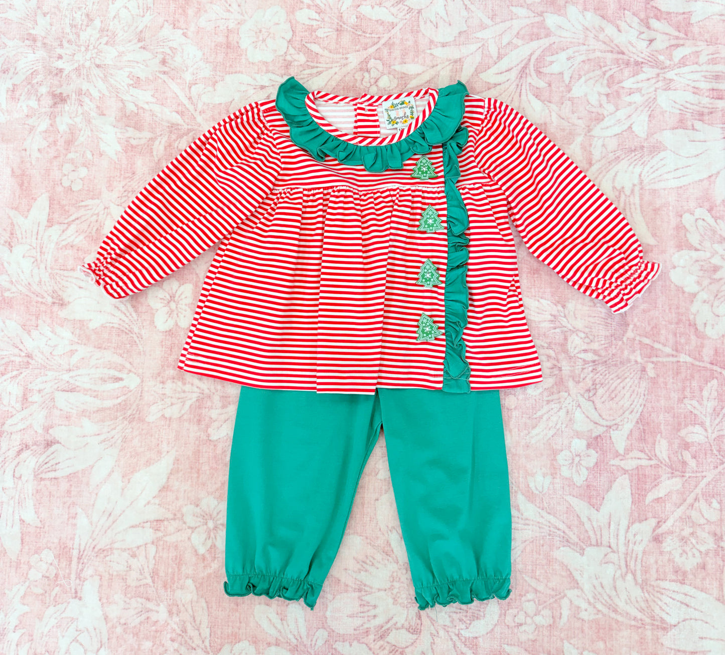 CHRISTMAS TREE BUTTON GIRL PANT SET