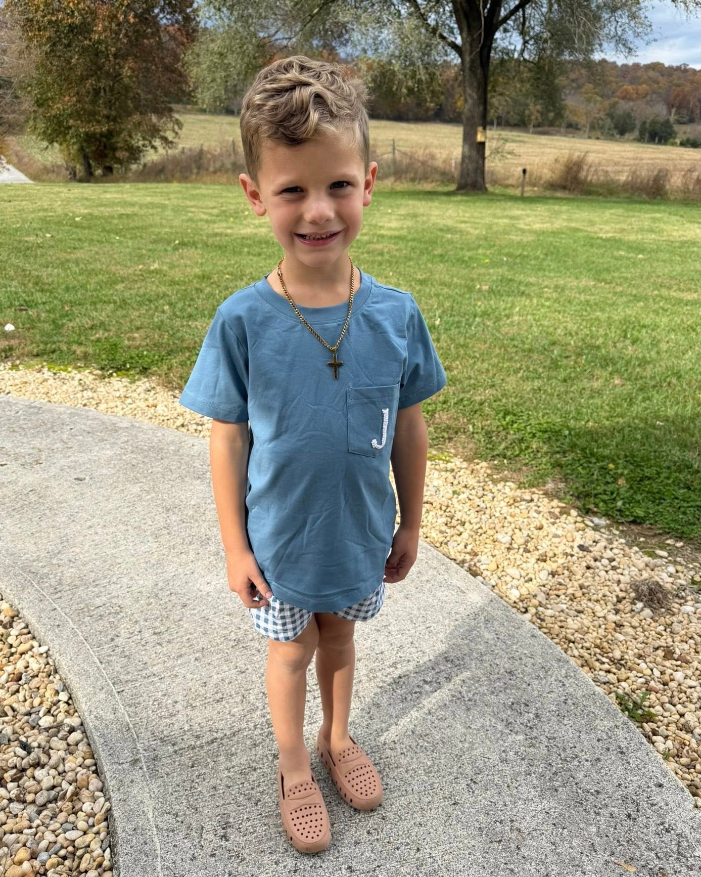 BLUE STONE FLORAL & GINGHAM BOY SHORT SET