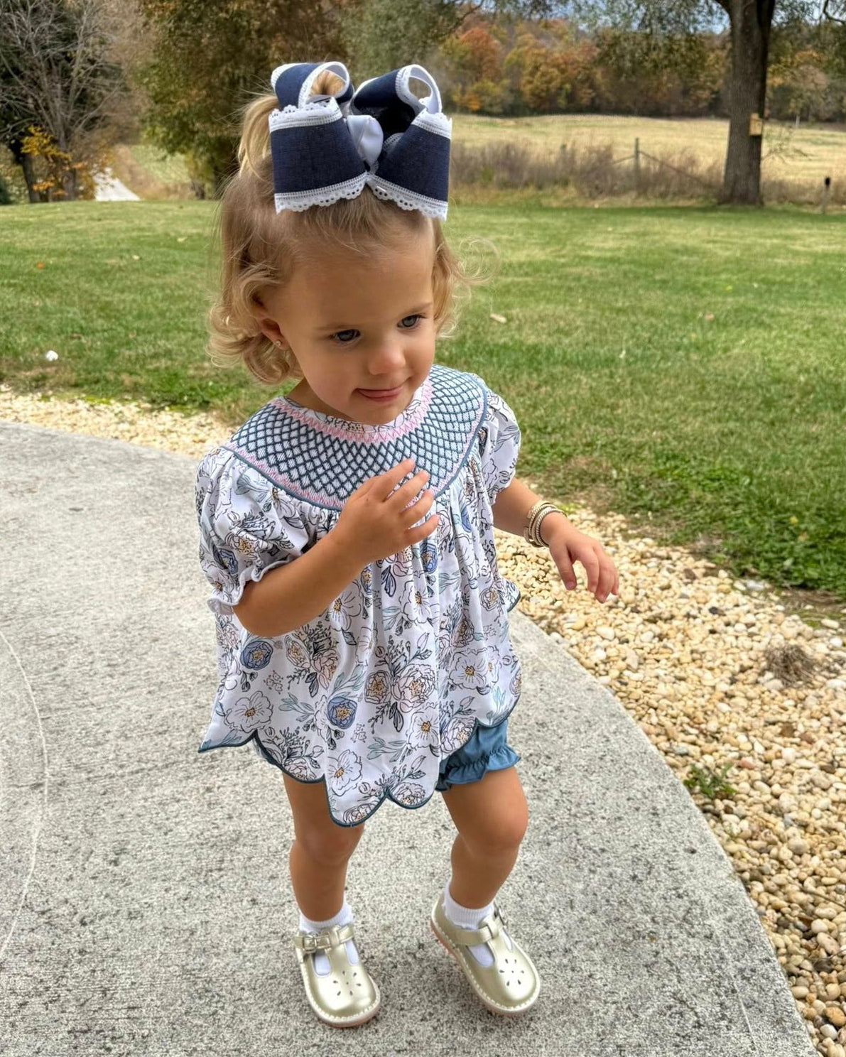 BLUE STONE FLORAL & GINGHAM BLOOMER SET