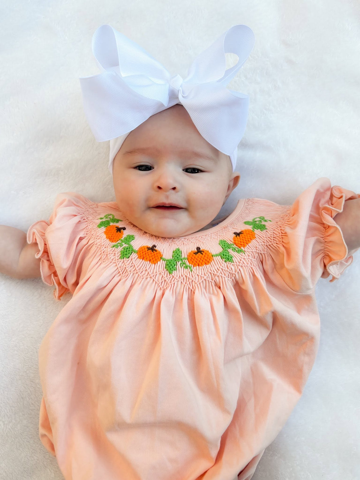GIRL PUMPKIN VINE SMOCKED BUBBLE