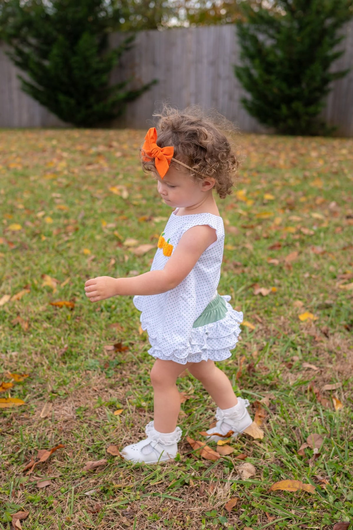 GIRL FRENCH KNOT PUMPKIN TRIO BLOOMER SET