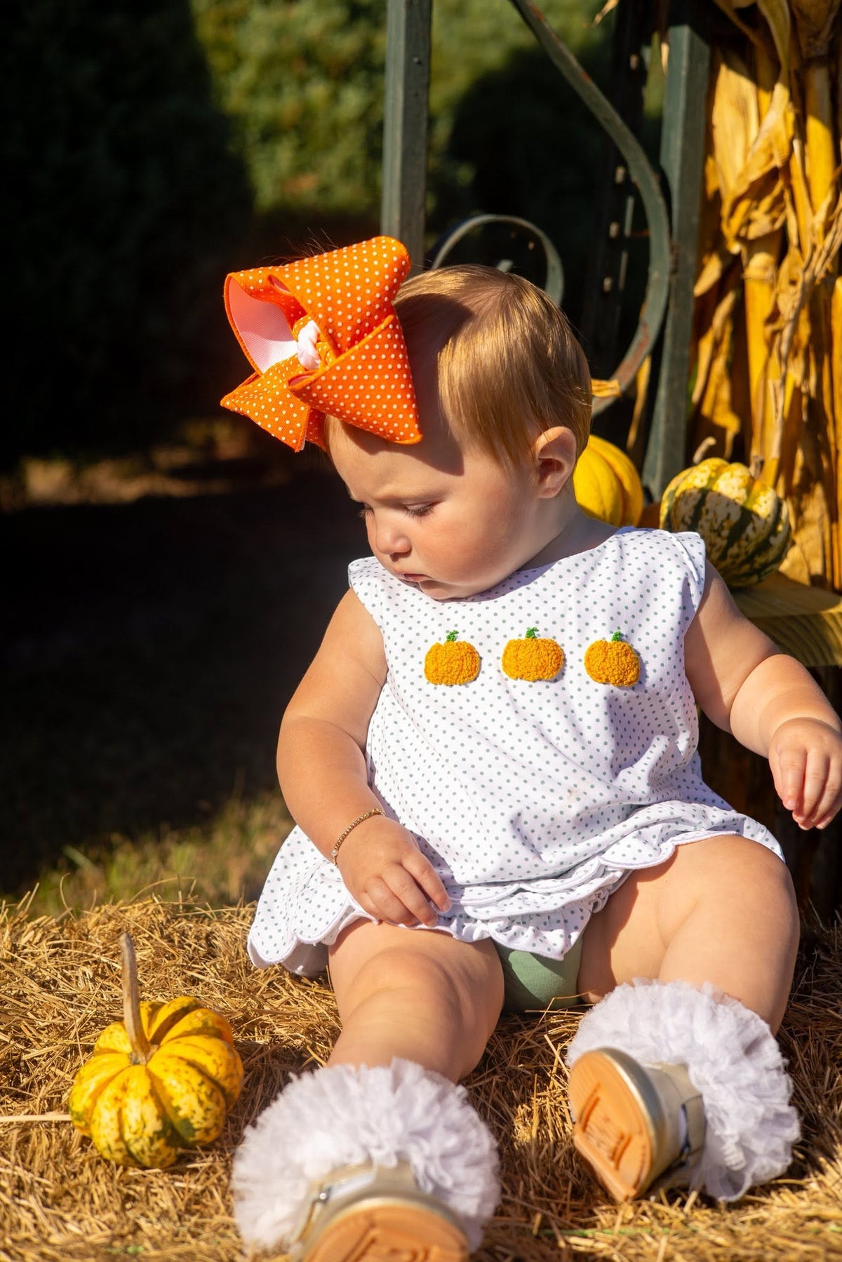 GIRL FRENCH KNOT PUMPKIN TRIO BLOOMER SET