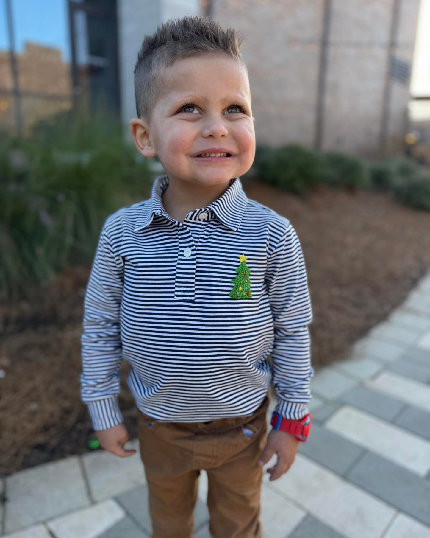 BOY CHRISTMAS TREE FRENCH KNOT POLO