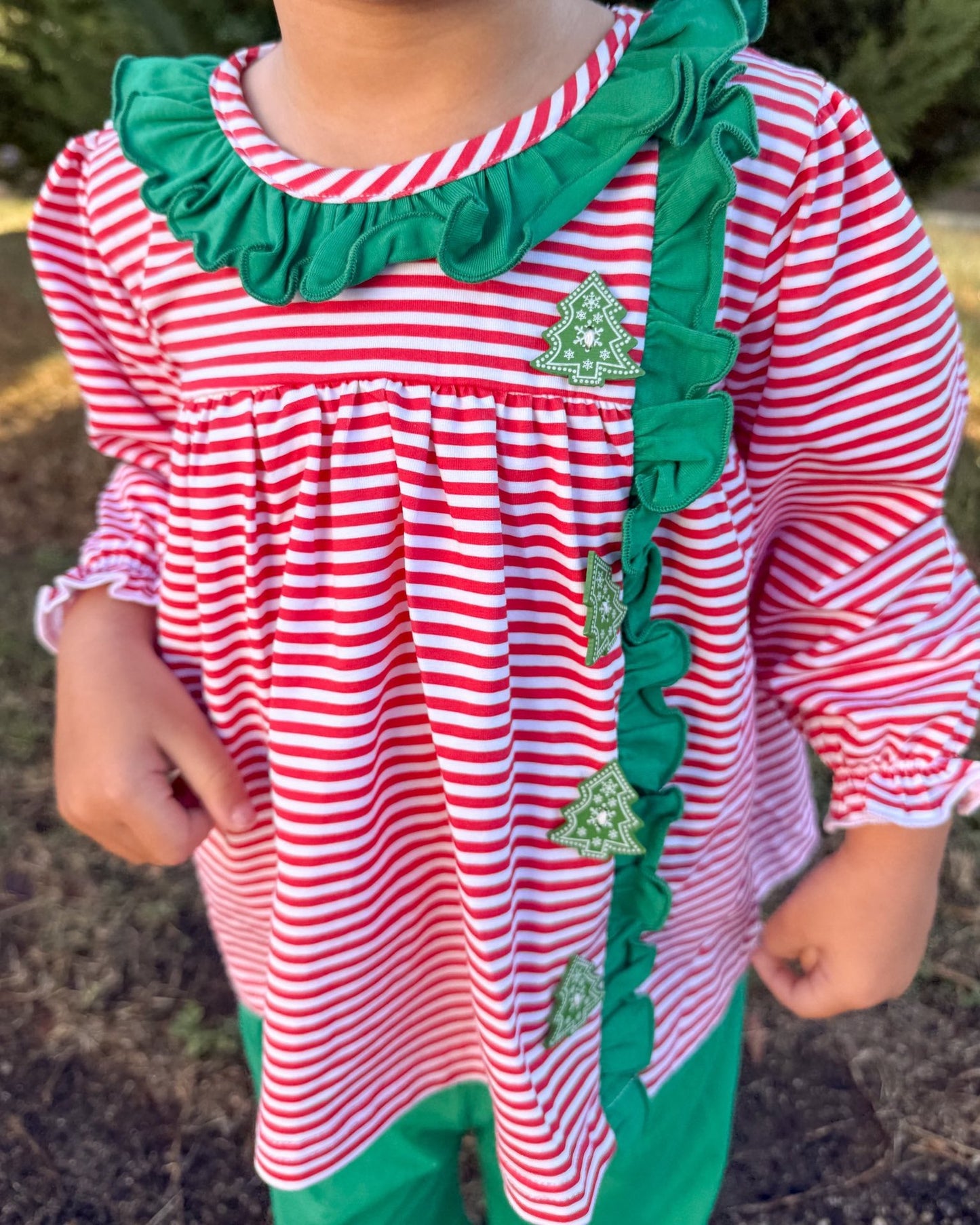 CHRISTMAS TREE BUTTON GIRL PANT SET