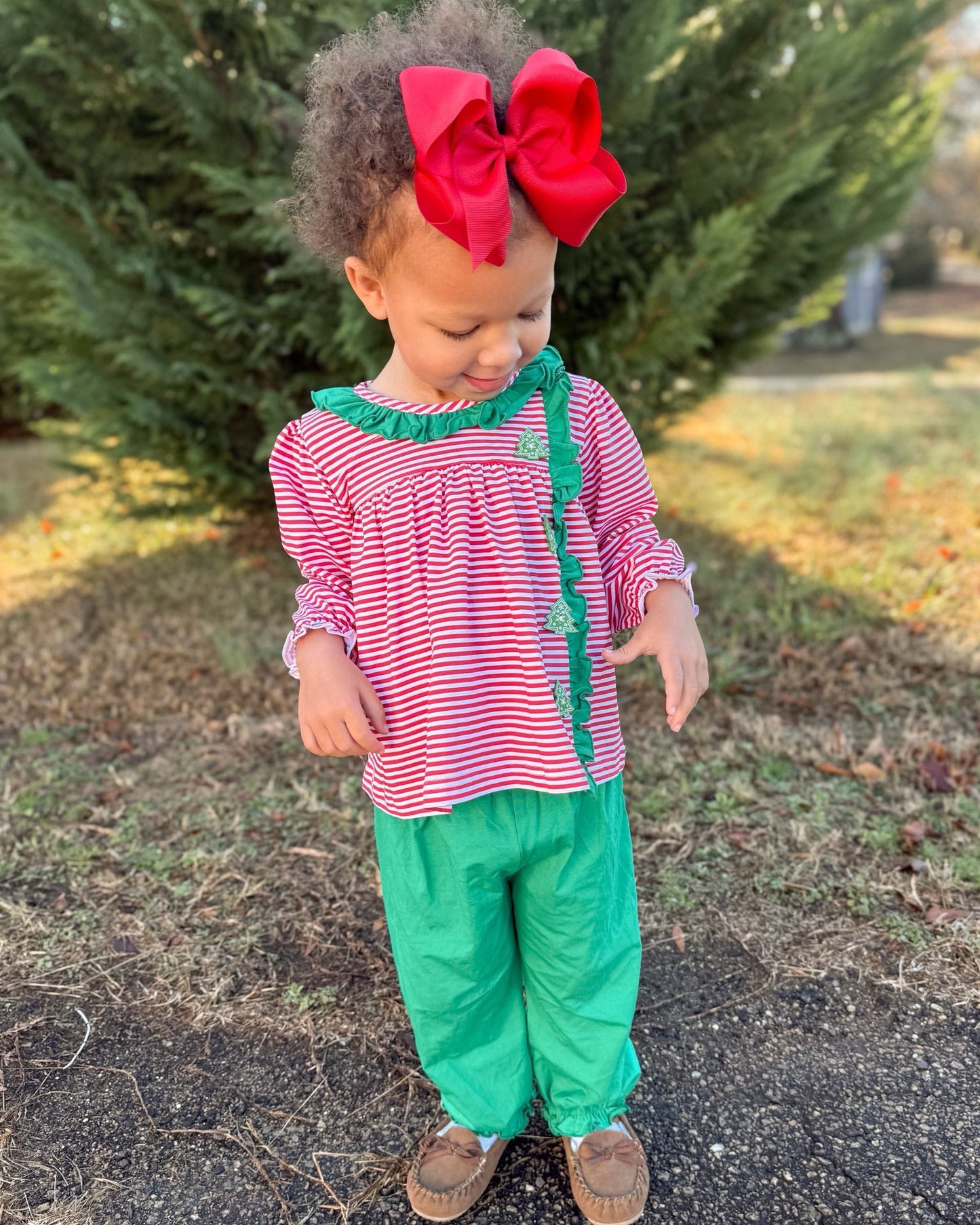 CHRISTMAS TREE BUTTON GIRL PANT SET