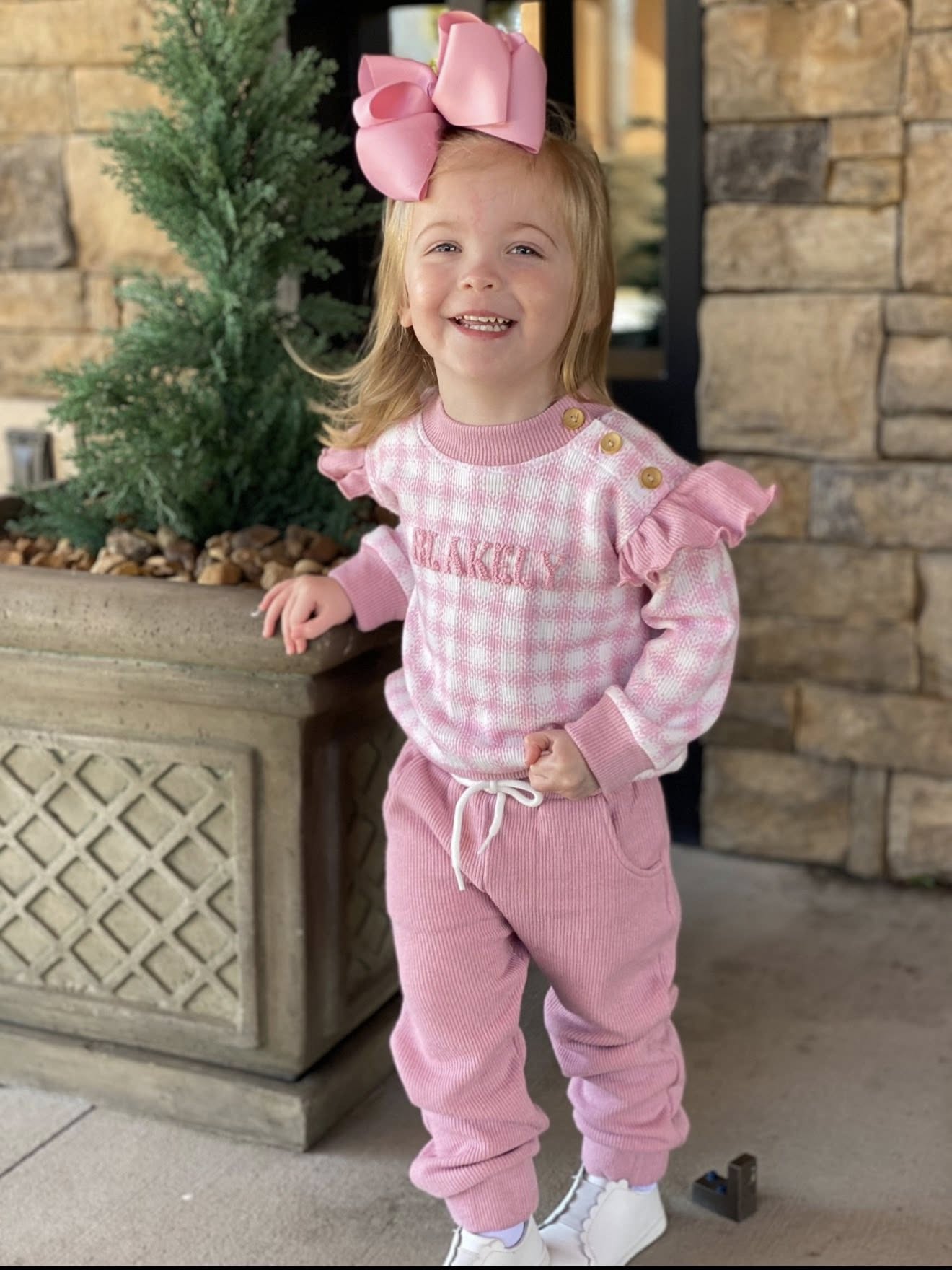 GINGHAM CARDIGAN GIRL PANT SET