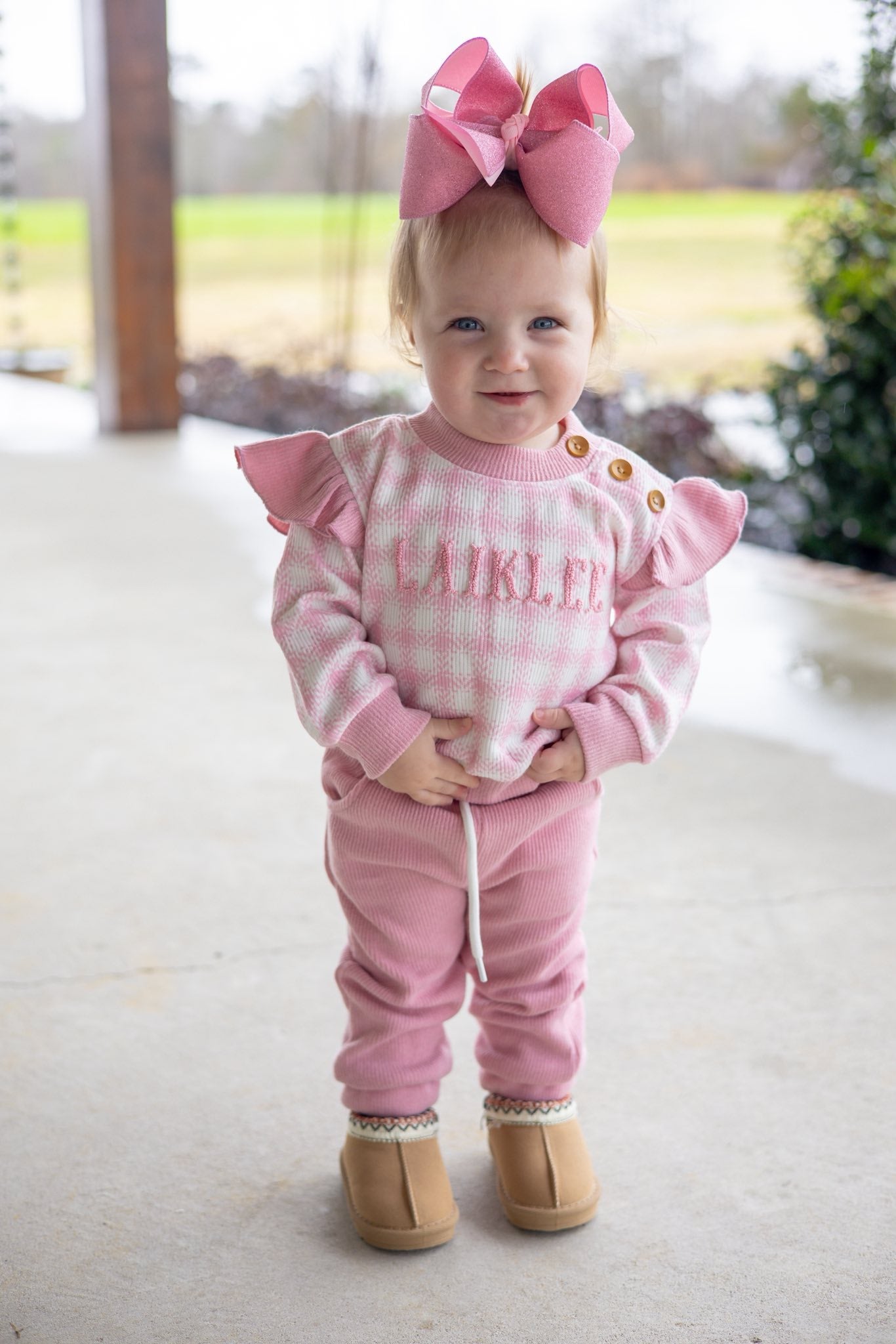 GINGHAM CARDIGAN GIRL PANT SET