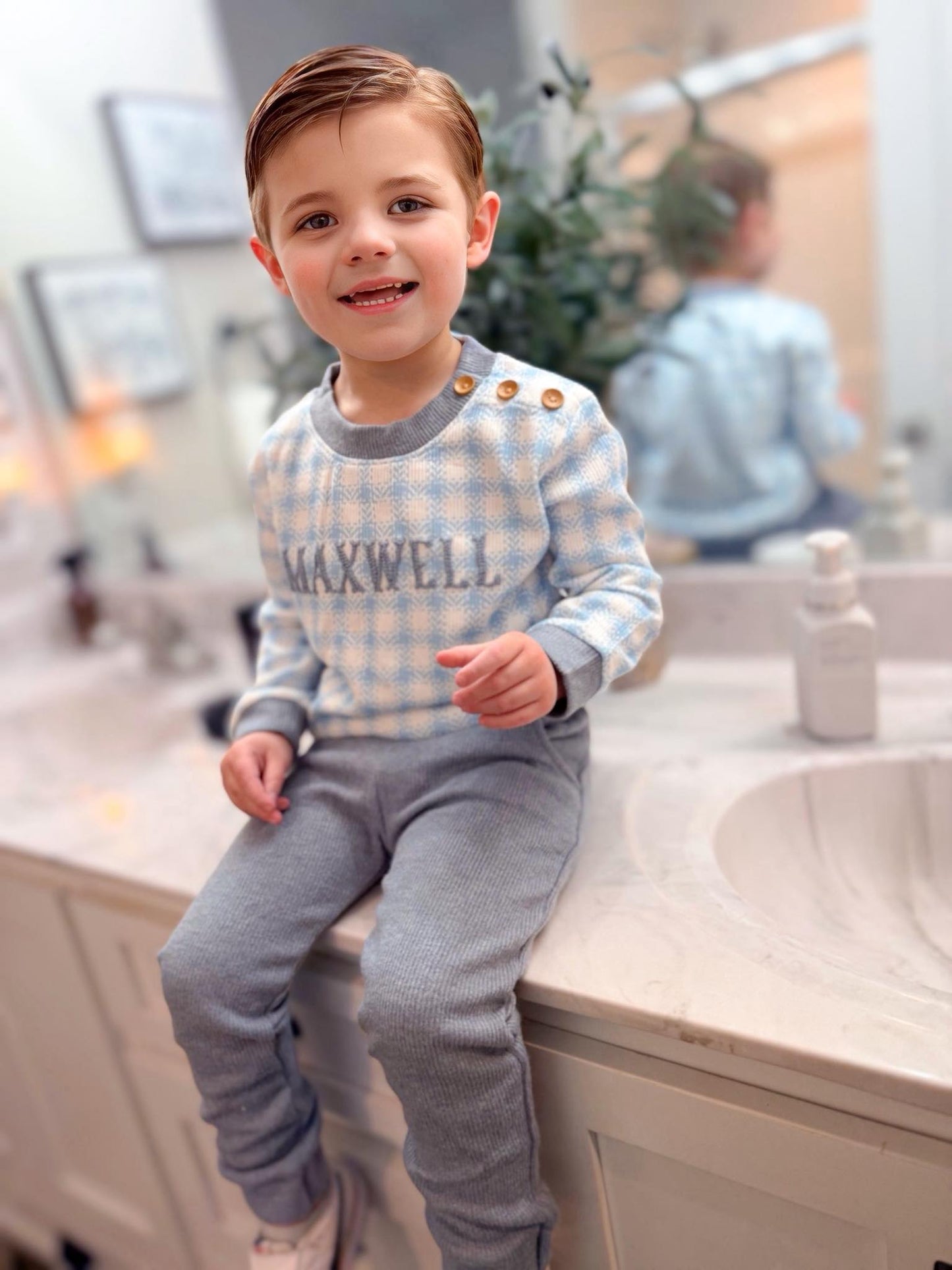 GINGHAM CARDIGAN BOY PANT SET