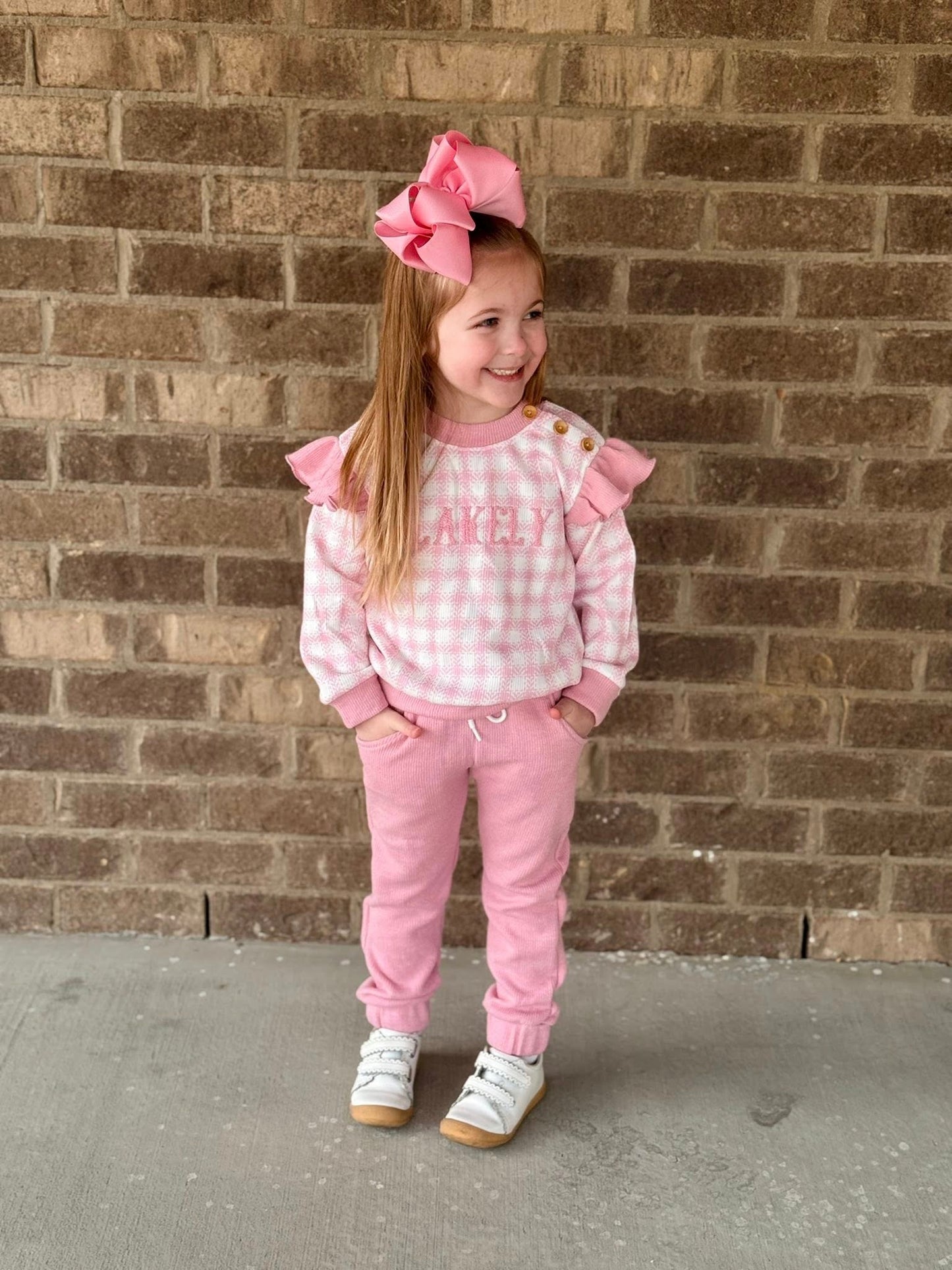 GINGHAM CARDIGAN GIRL PANT SET