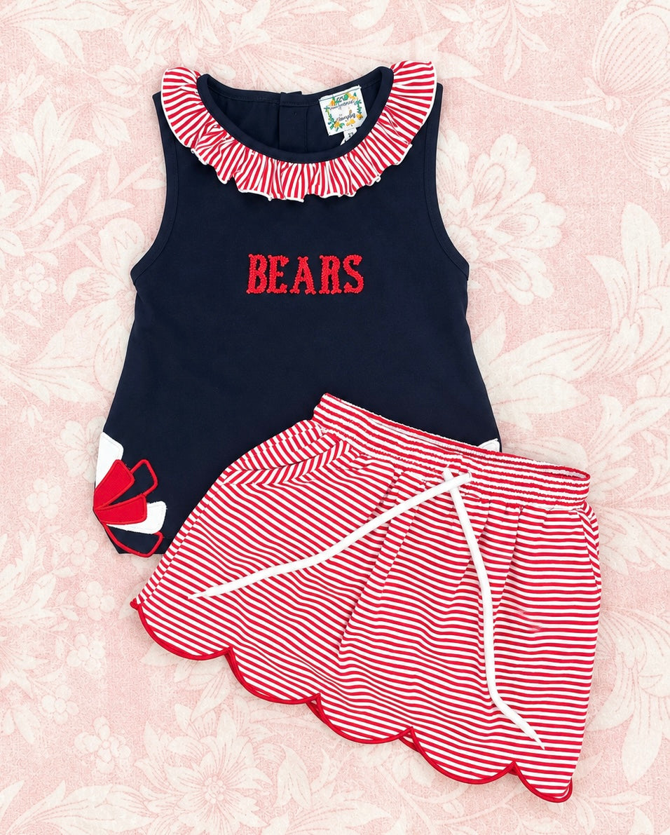 GIRL BLACK AND RED 'BEARS' SKORT SET