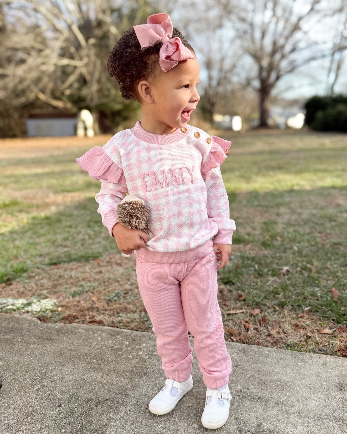 GINGHAM CARDIGAN GIRL PANT SET