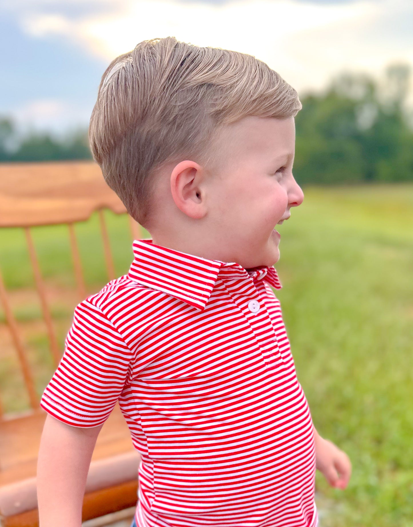BOYS RED STRIPE POLO