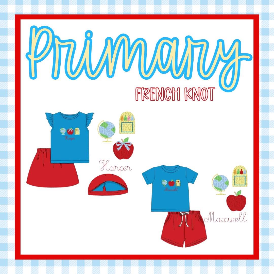 GIRL PRIMARY FRENCH KNOT SKORT SET