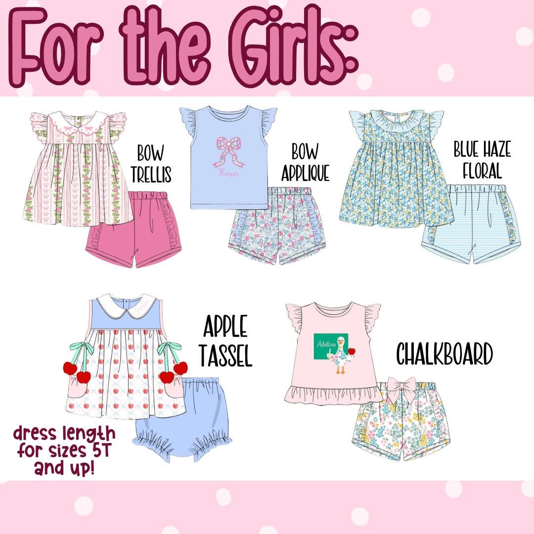 GIRL CHALKBOARD APPLIQUE SHORTIE SET