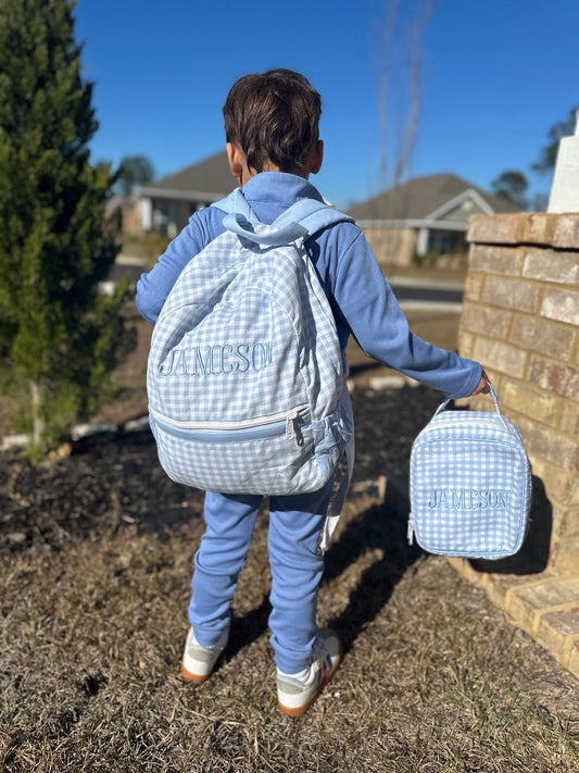 BLUE GINGHAM LUGGAGE