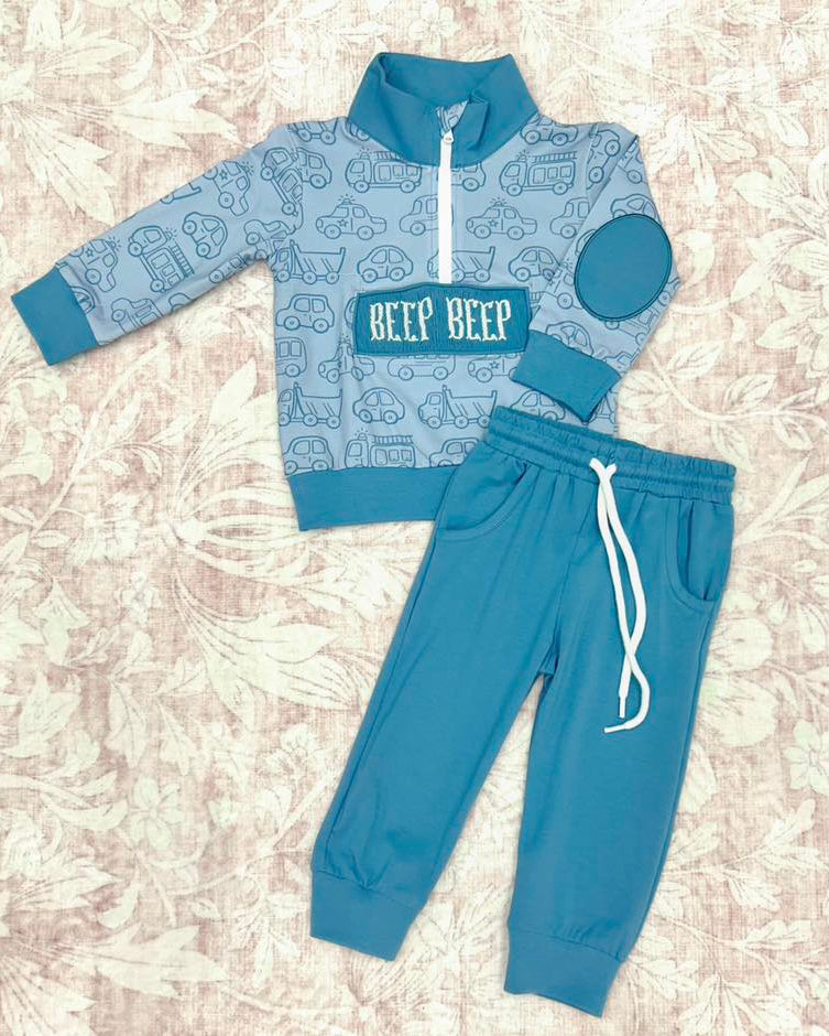 “BEEP BEEP” THINGS THAT GO SMOCK PANT SET