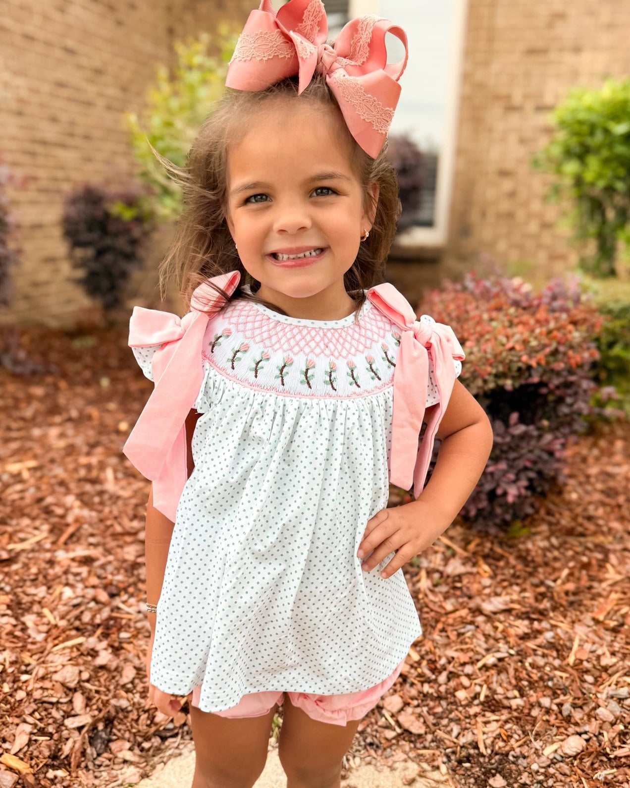 ROSE STEM GEO SMOCK GIRL SHORT SET