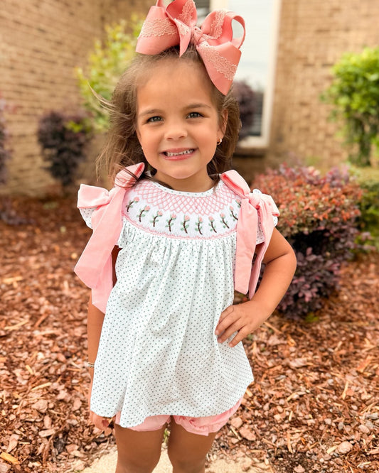 ROSE STEM GEO SMOCK GIRL SHORT SET
