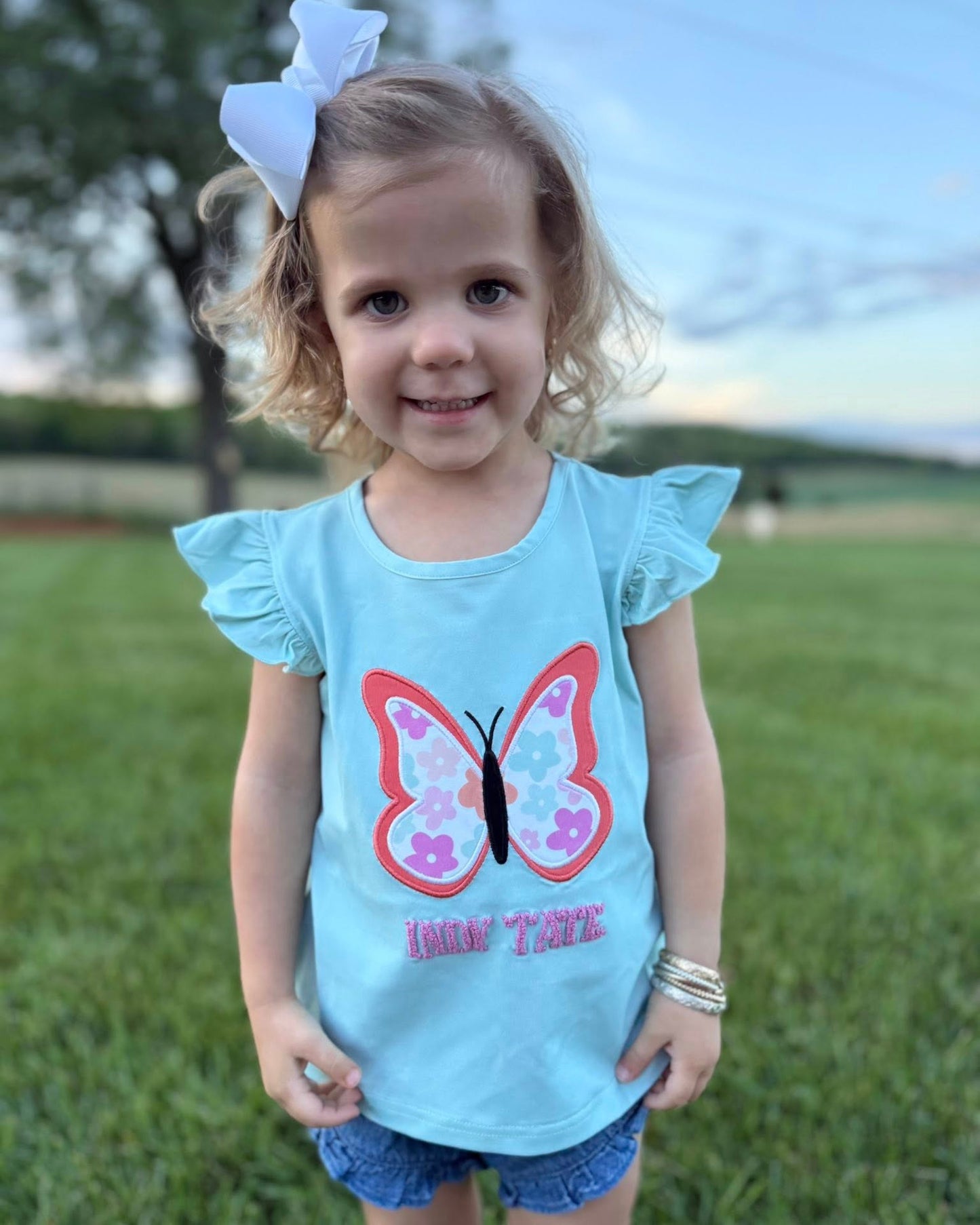 GIRL SPRING KNITS BUTTERFLY SHIRT