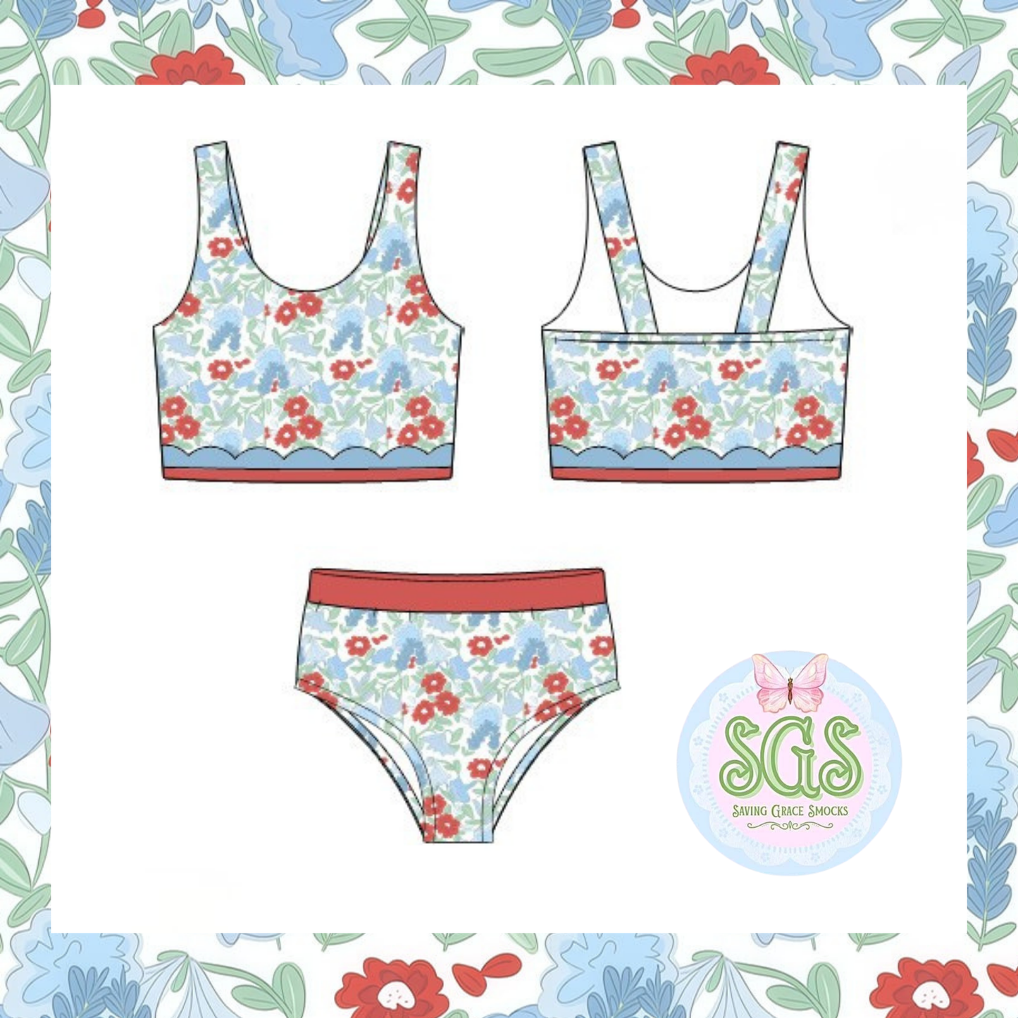 WOMENS PATRIOTIC PETALS 2PC SWIMSUIT