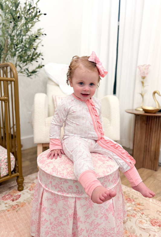 PINK SAFARI TOILE BAMBOO RUFFLE ZIPPY