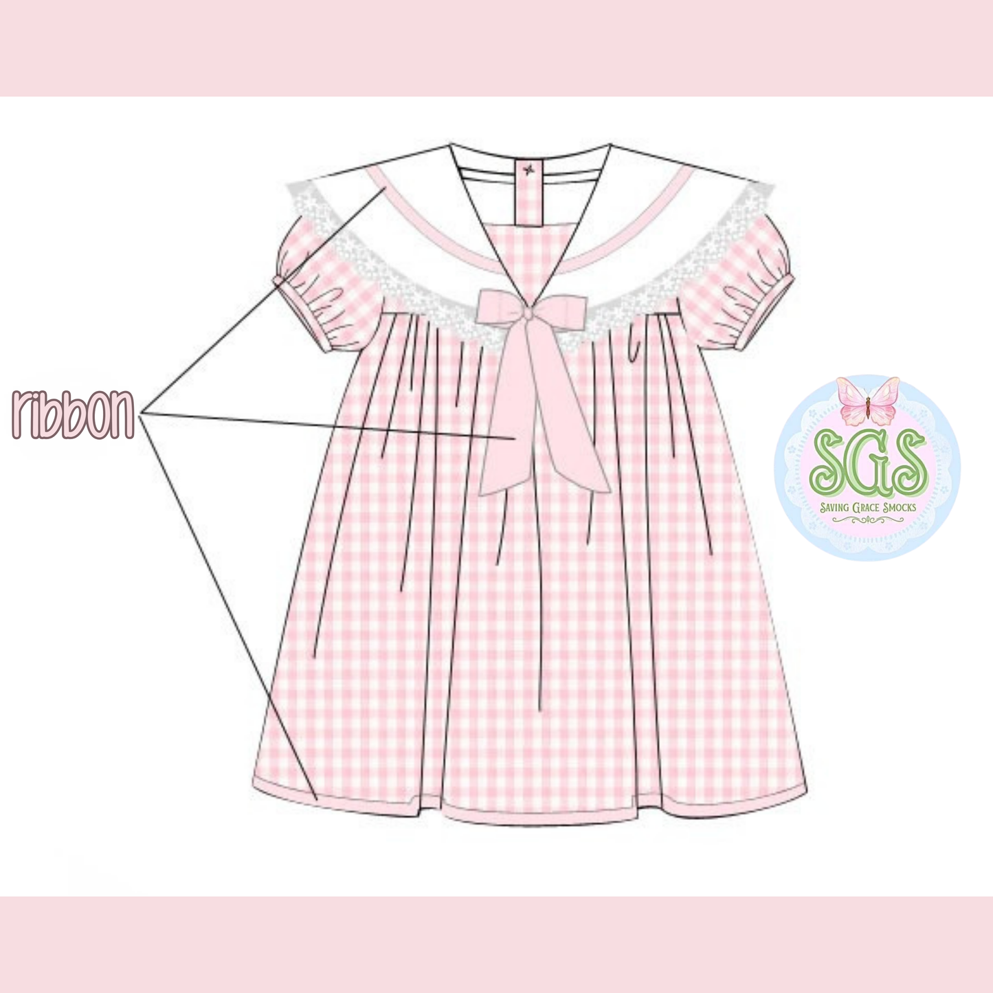 GIRLS PINK GINGHAM SCALLOP DRESS