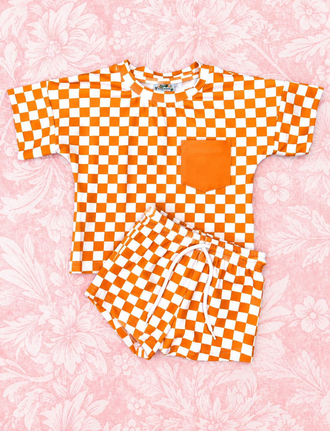 ORANGE & WHITE FOOTBALL AND BOWS BOY SHORT SET