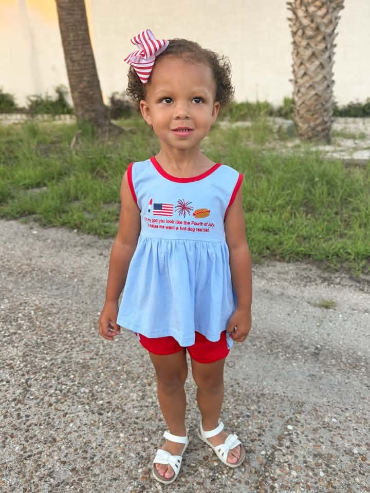 GIRLS YOU LOOK LIKE THE 4TH OF JULY SHORTIE SET