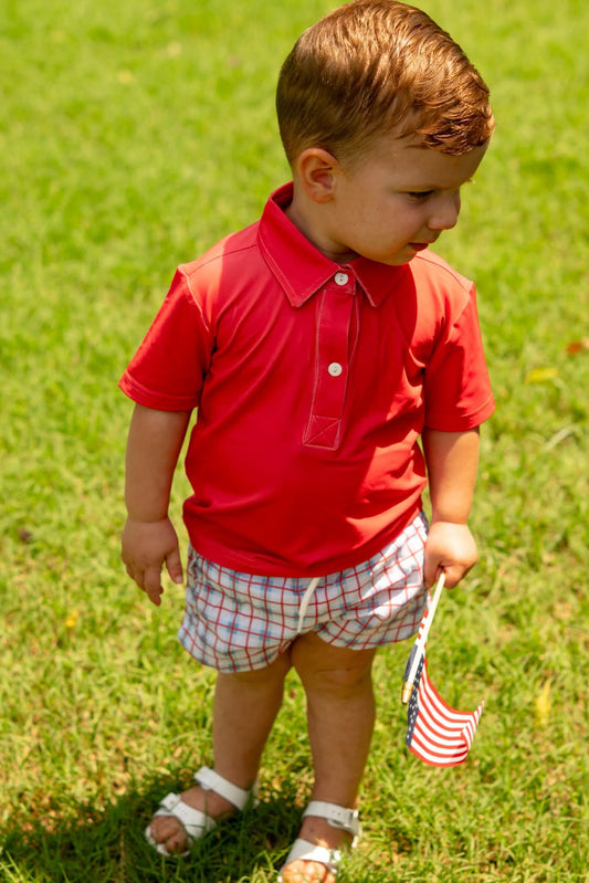 BOYS PATRIOTIC PLAID SHORTIE SET