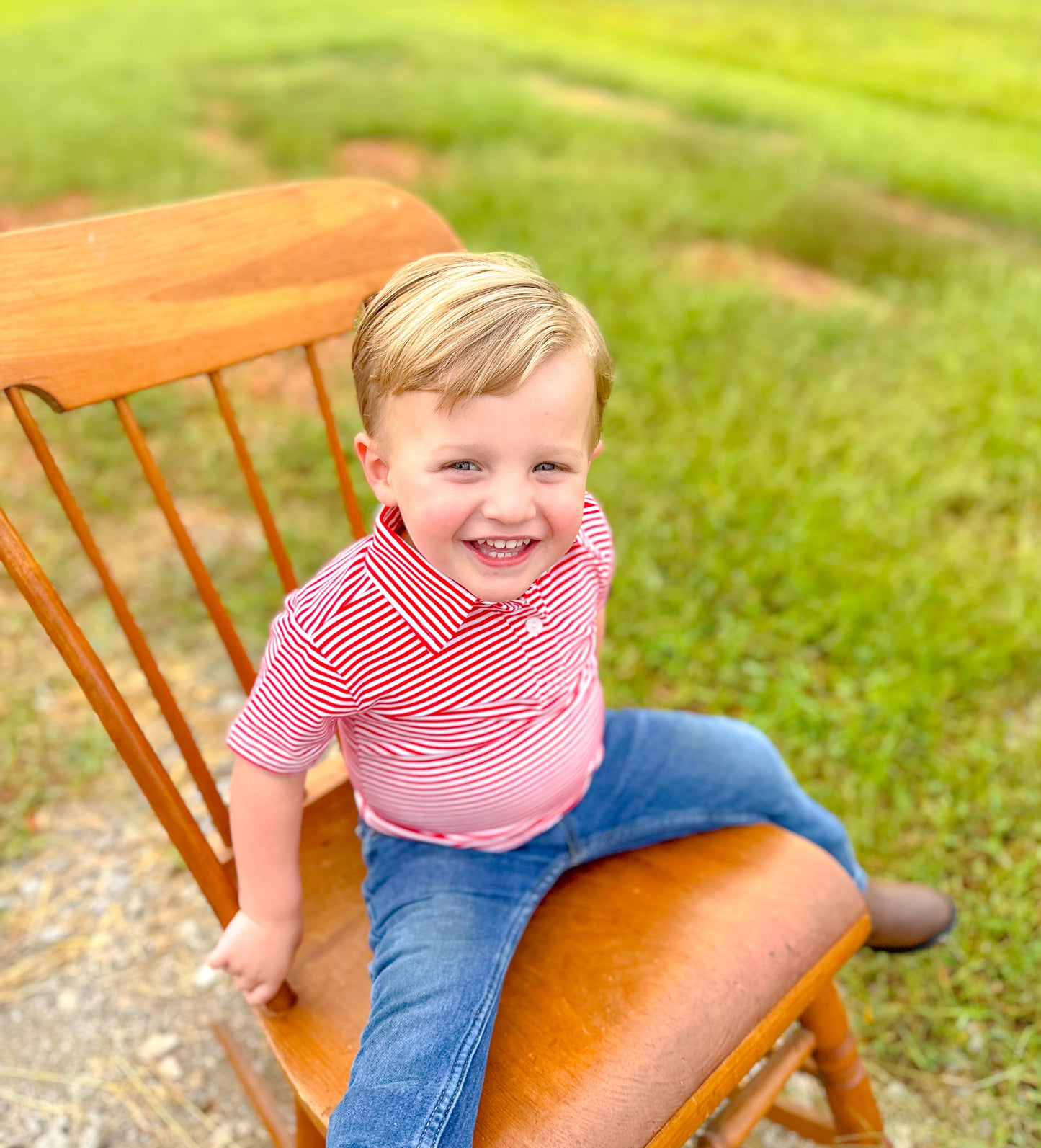 BOYS RED STRIPE POLO