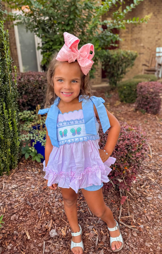 GIRLS BUTTERFLY SMOCK BLOOMER SET