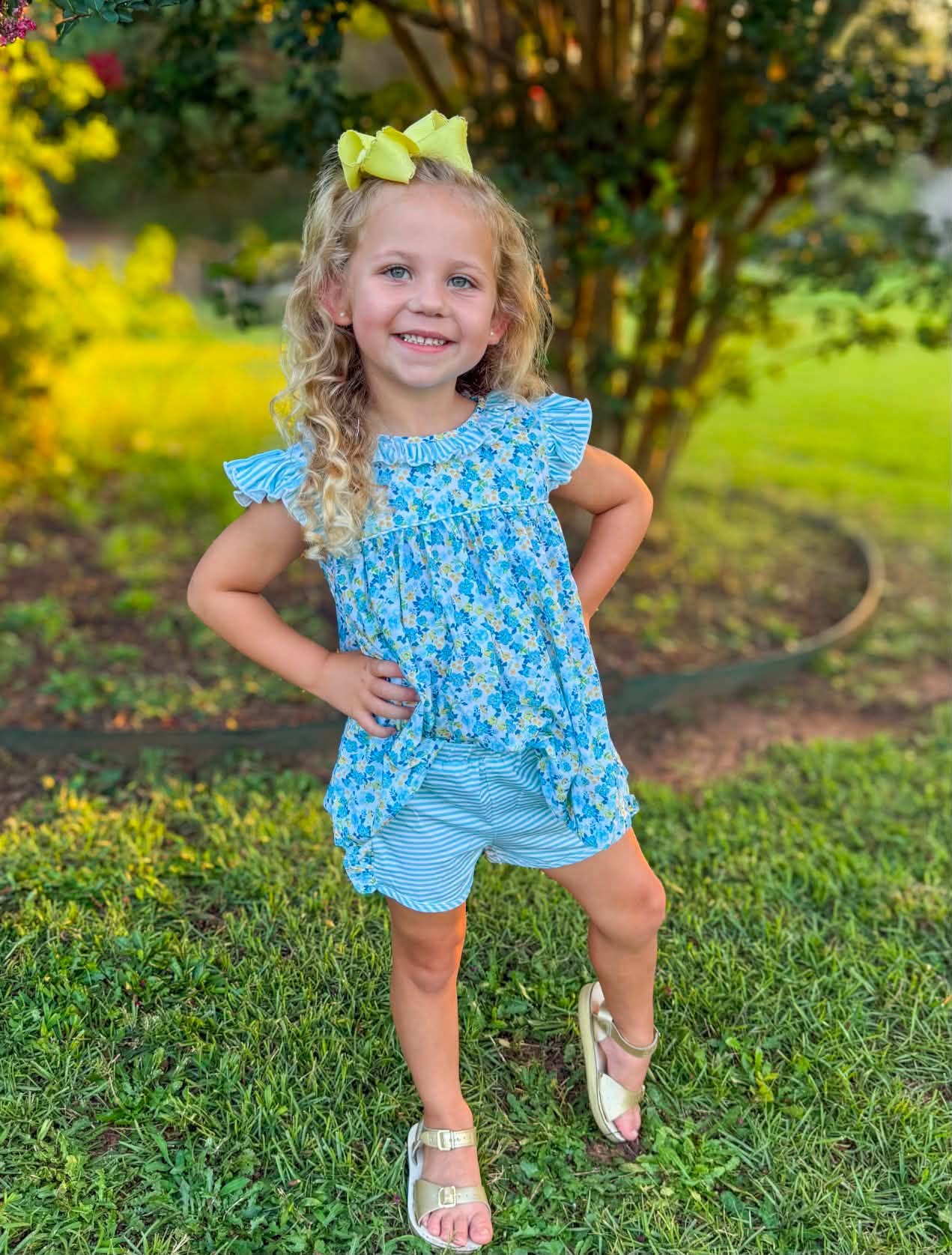 GIRL BLUE HAZE FLORAL KNIT SHORTIE SET