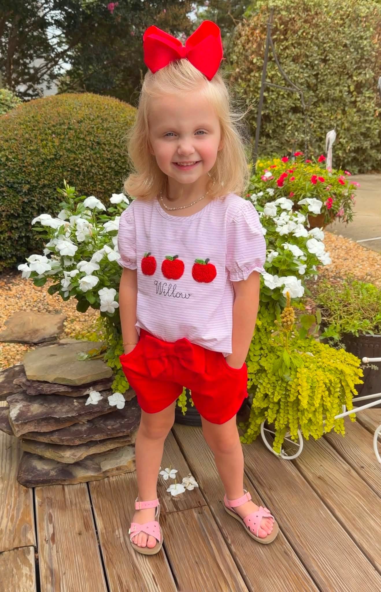 GIRL FRENCH KNOT APPLES SHIRT