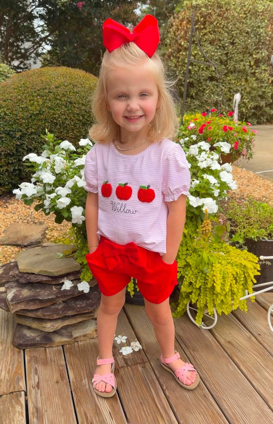 GIRL FRENCH KNOT APPLES SHIRT