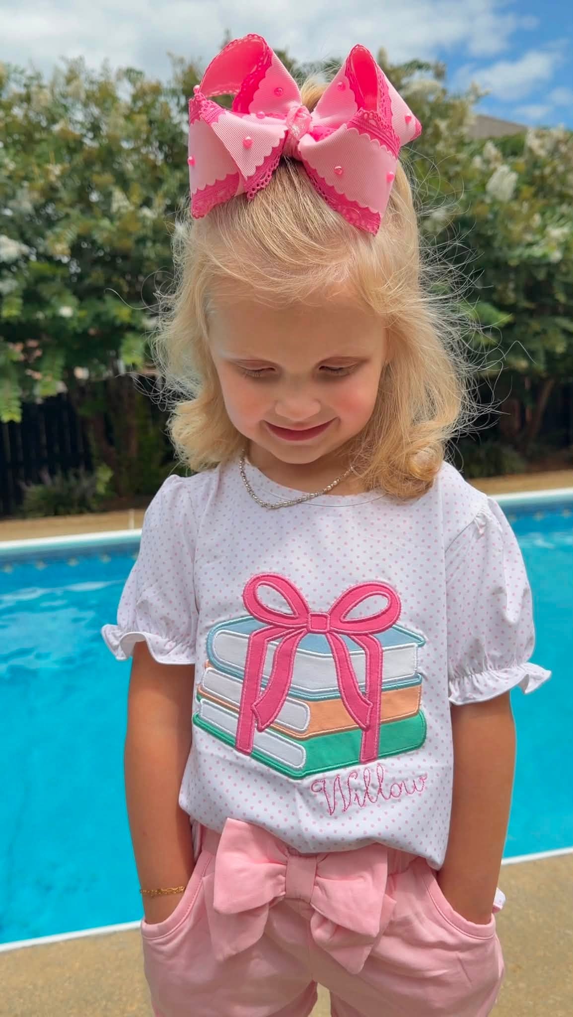 GIRL BITTY DOT BOOKS APPLIQUE SHIRT