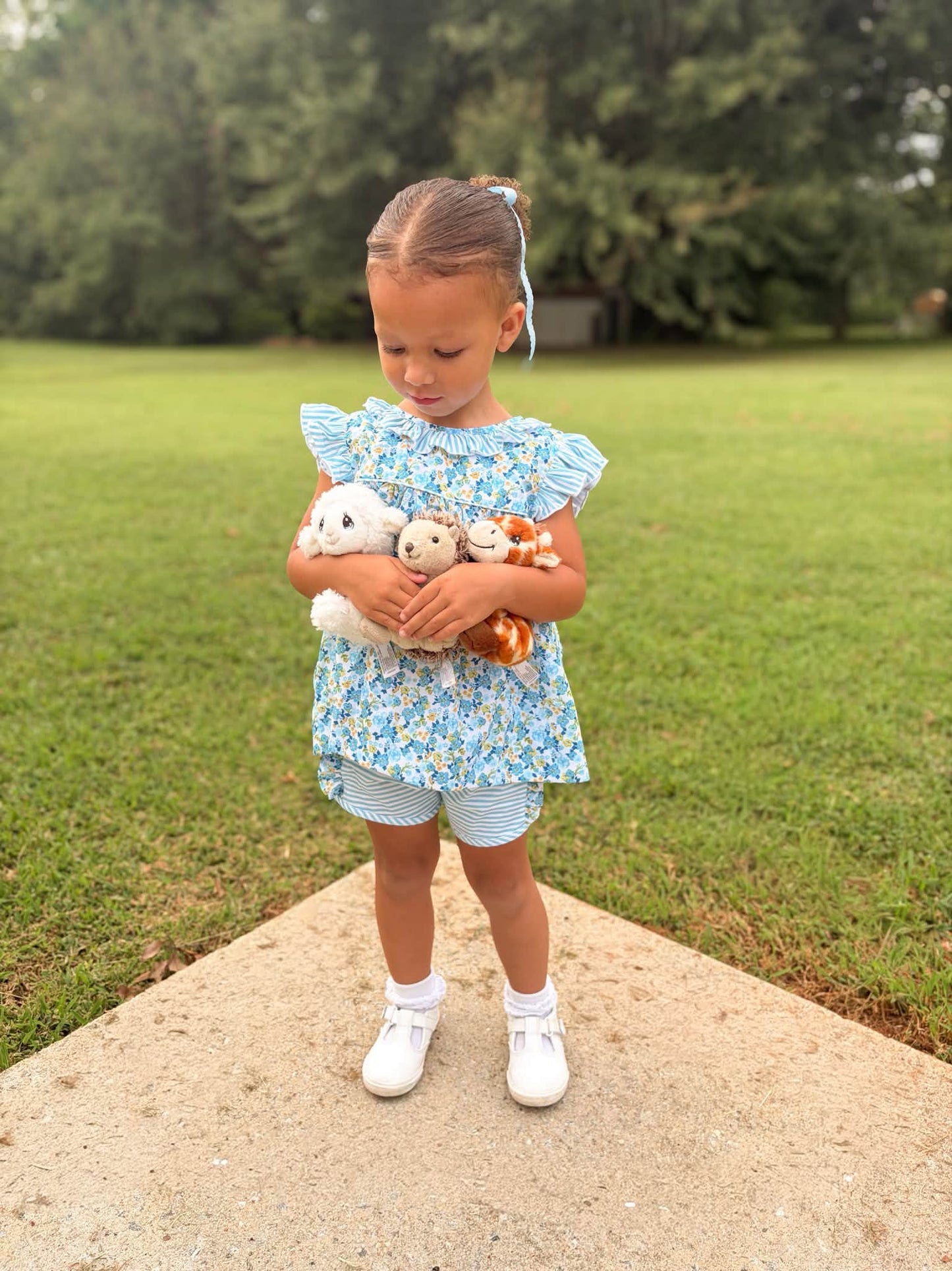 GIRL BLUE HAZE FLORAL KNIT SHORTIE SET