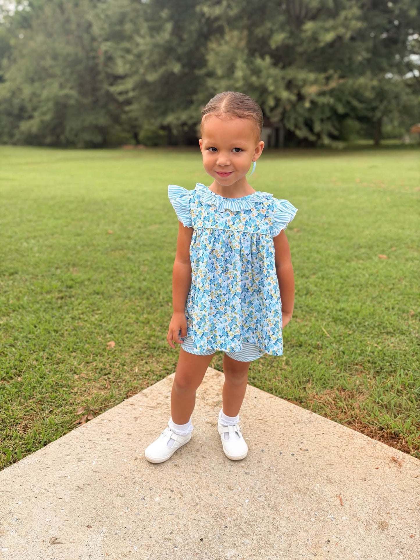GIRL BLUE HAZE FLORAL KNIT SHORTIE SET
