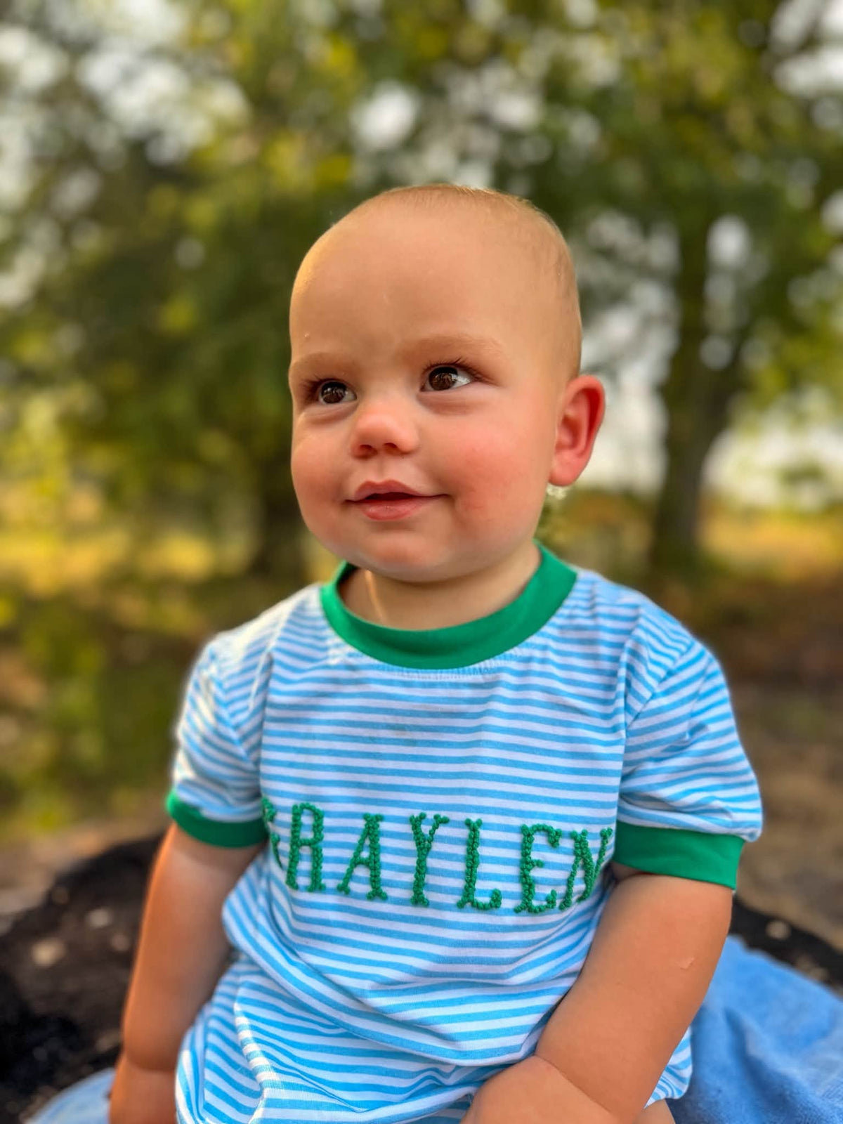 BOY GREEN AND STRIPES KNIT BUBBLE