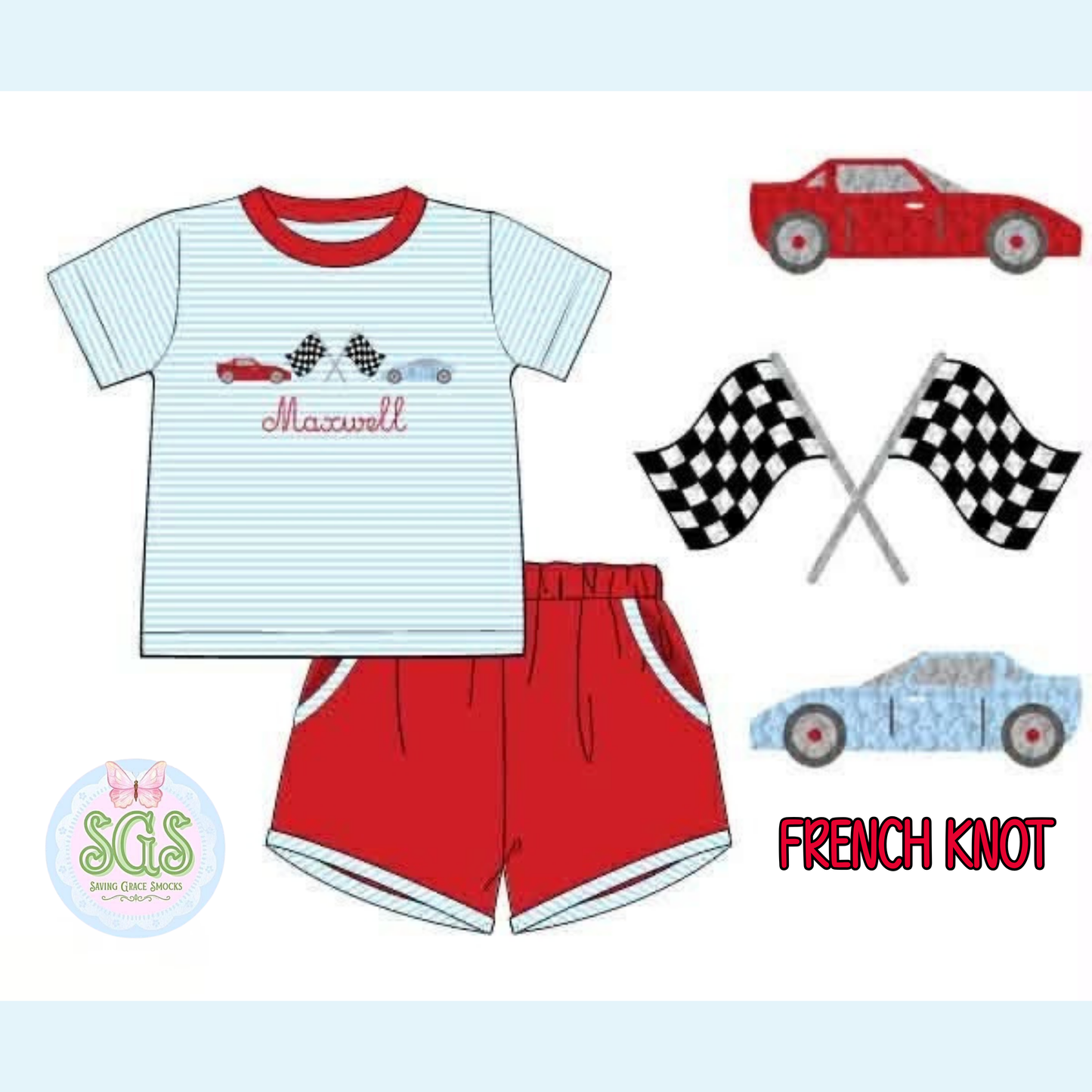 BOYS FRENCH KNOT RACE DAY SHORTIE SET