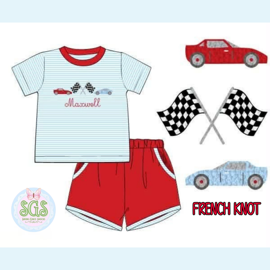 BOYS FRENCH KNOT RACE DAY SHORTIE SET