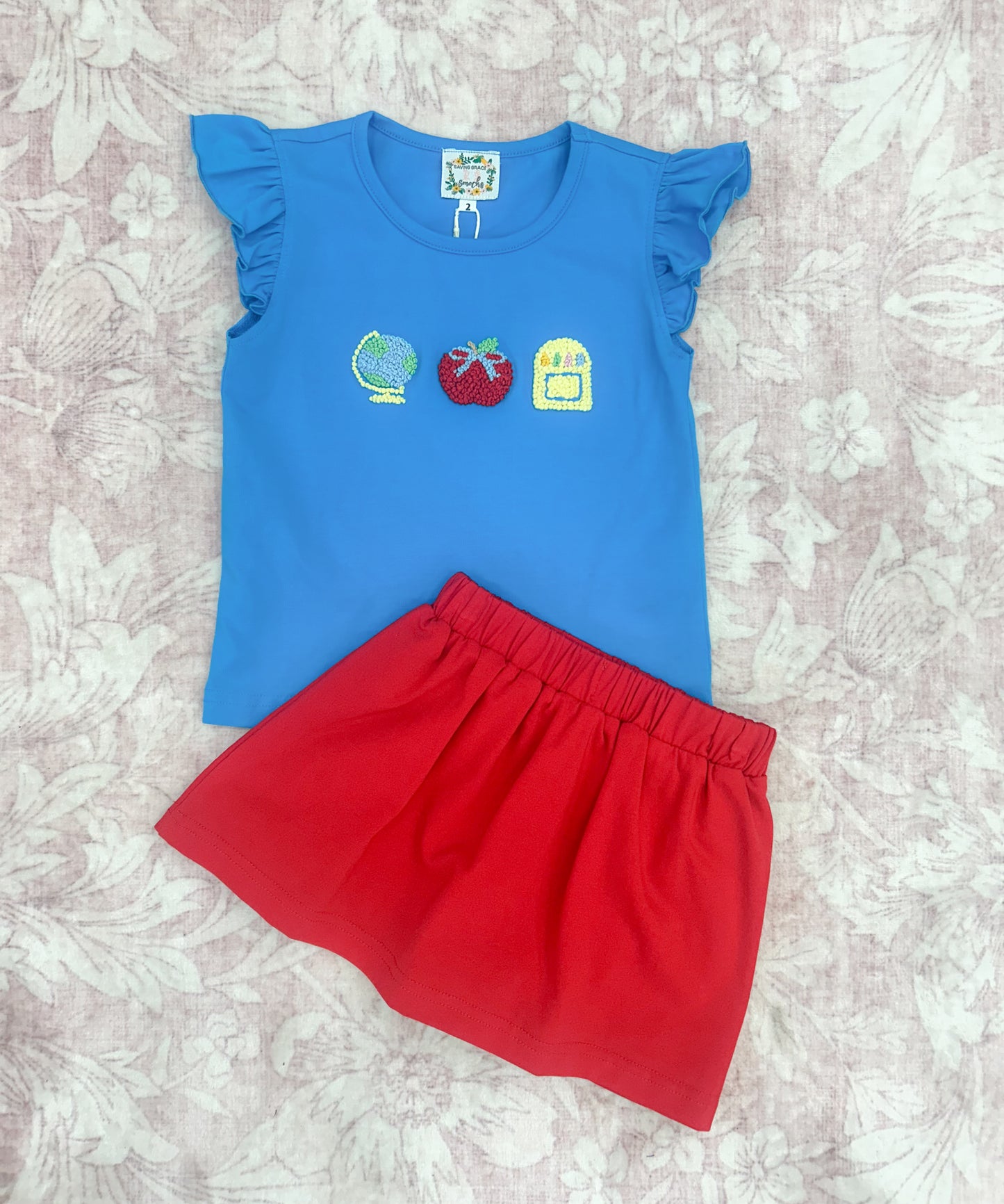 GIRL PRIMARY FRENCH KNOT SKORT SET