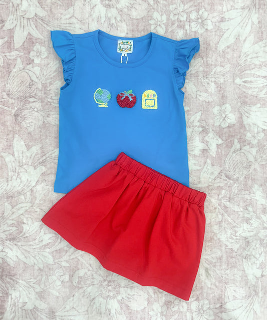 GIRL PRIMARY FRENCH KNOT SKORT SET