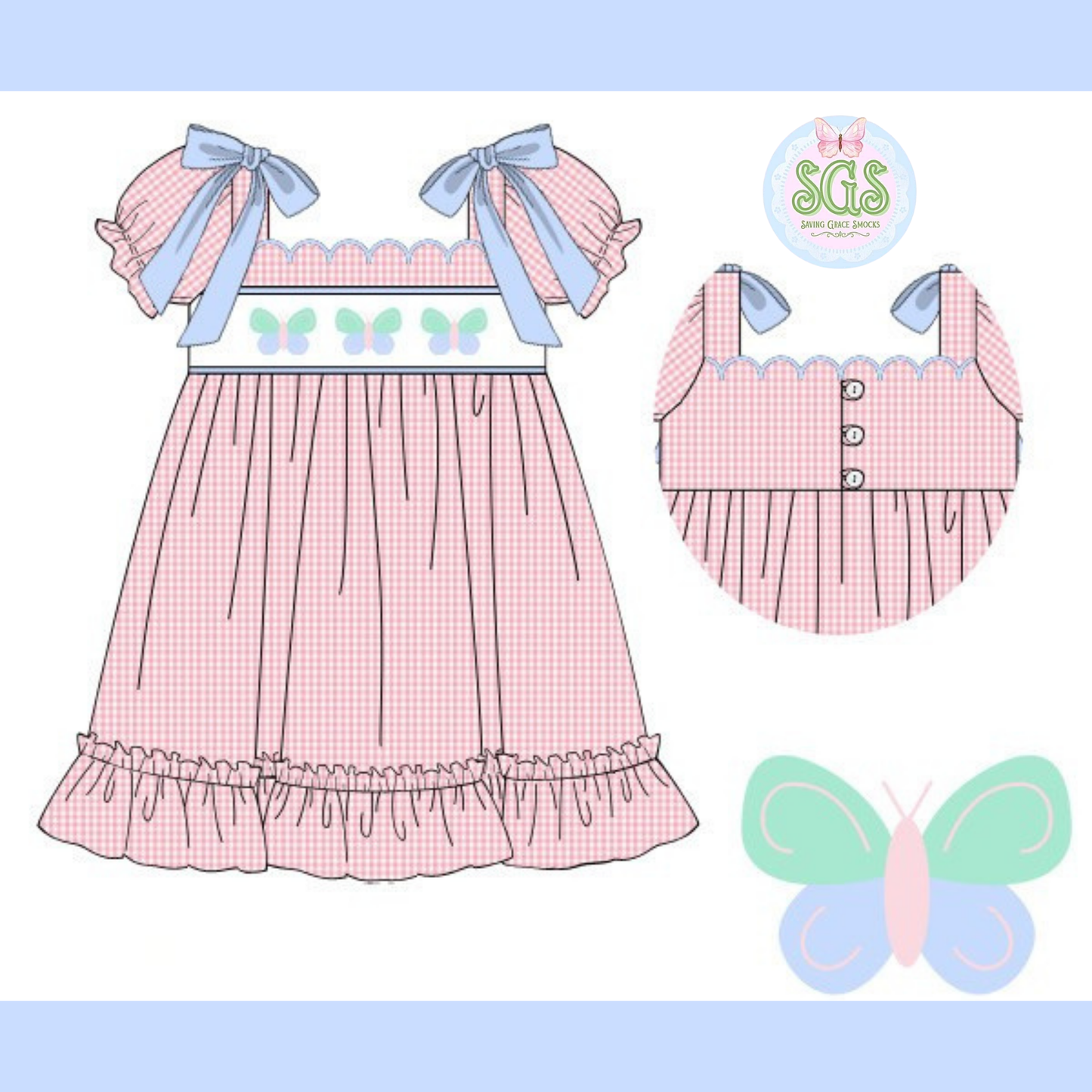GIRLS BUTTERFLY SMOCK DRESS