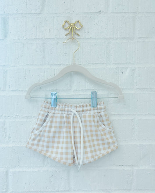 BOY KHAKI GINGHAM KNIT SHORTIE SHORTS