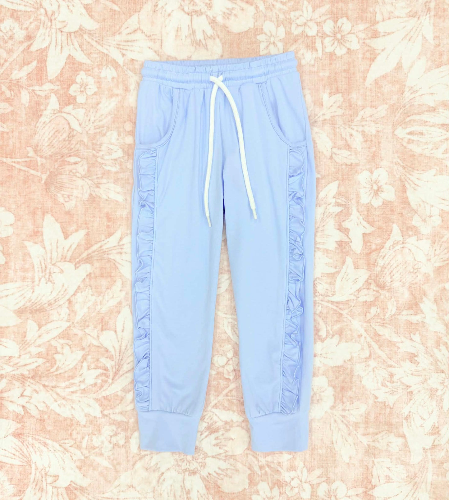 GIRLS BLUE RUFFLE JOGGERS