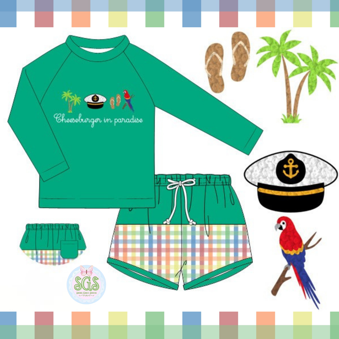 BOYS CHEESEBURGER IN PARADISE SHORTIE SWIM TRUNK SET