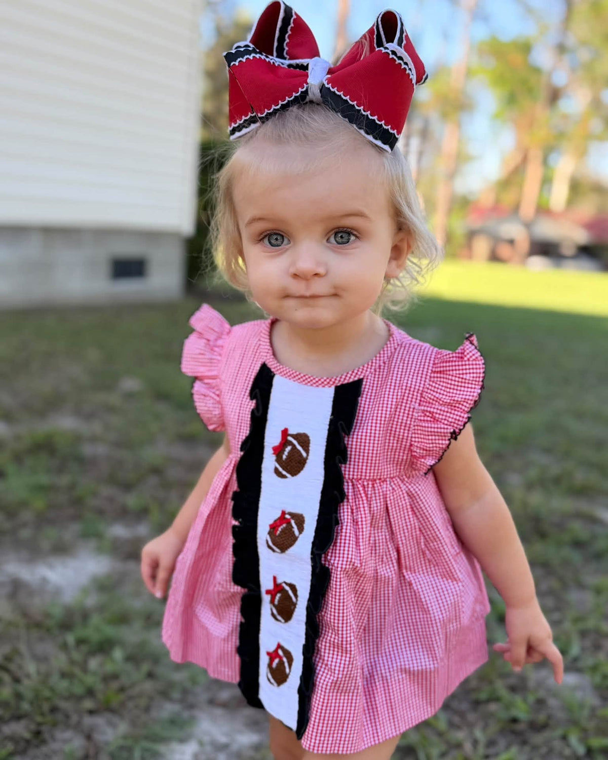 RED & BLACK FOOTBALL GIRL BLOOMER SET