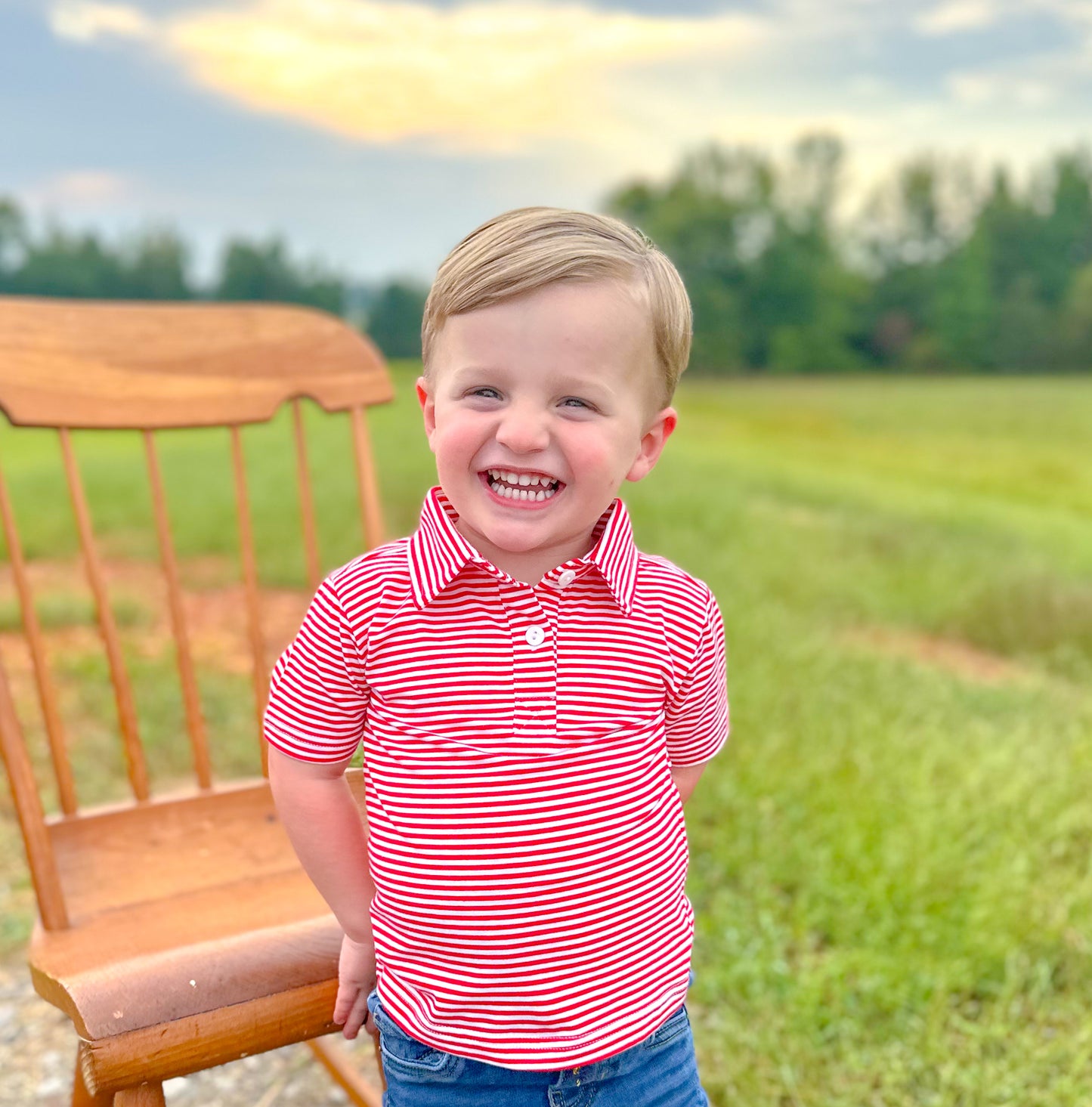 BOYS RED STRIPE POLO